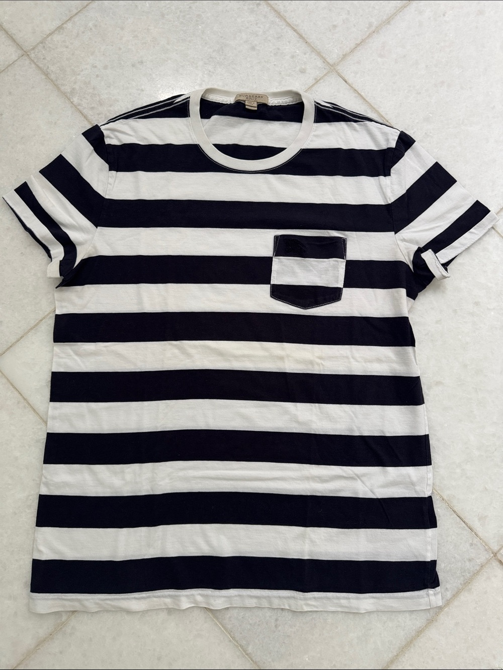Burberry Black and White Horizontal Stripe Short Sleeve Tee, M